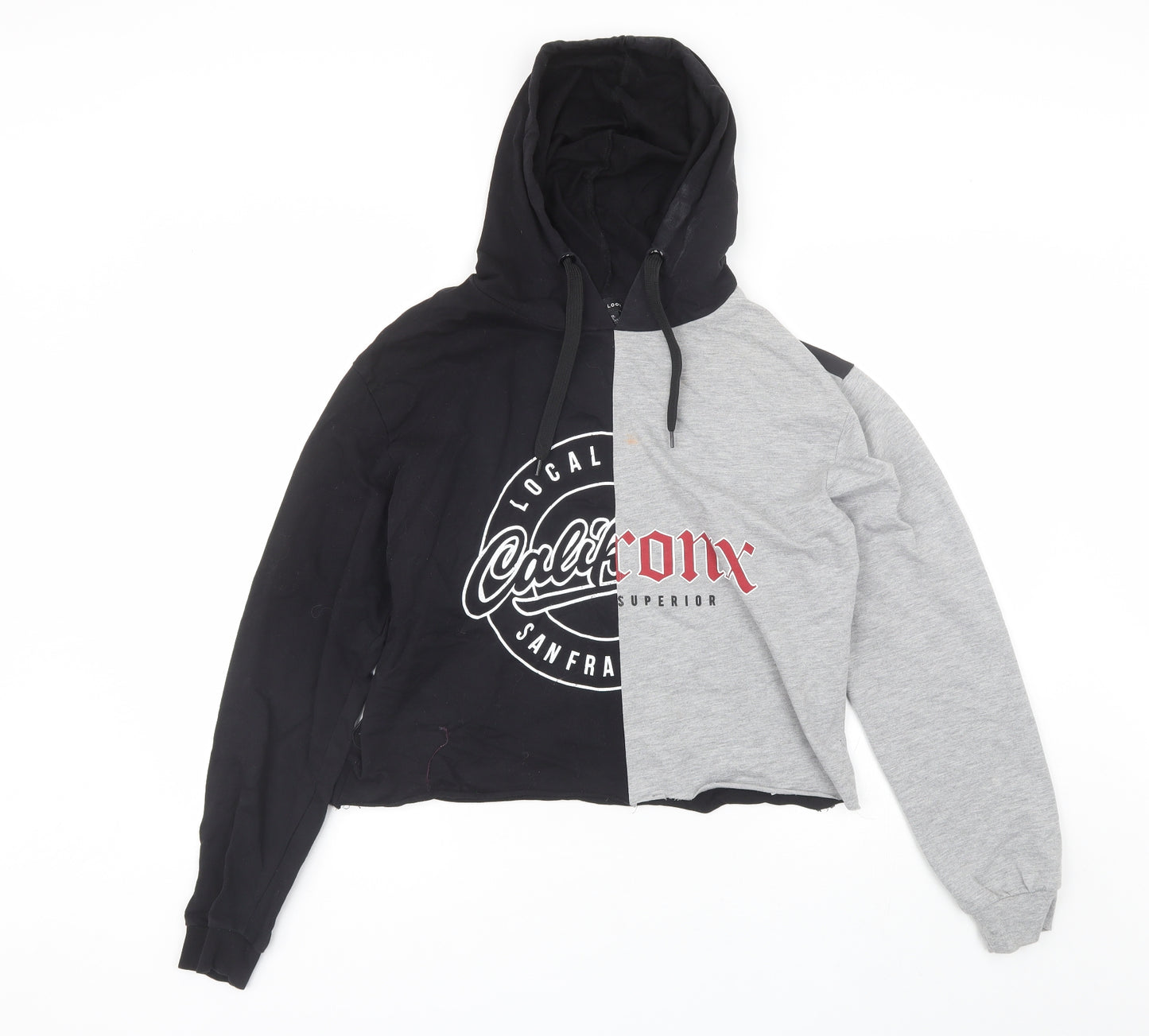 New Look Womens Black  Cotton Pullover Hoodie Size 10   - Cropped