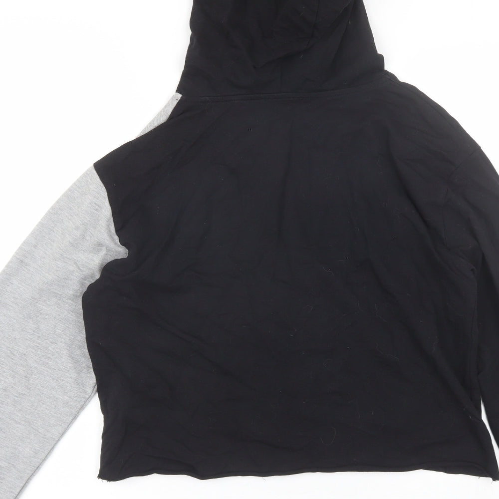 New Look Womens Black  Cotton Pullover Hoodie Size 10   - Cropped