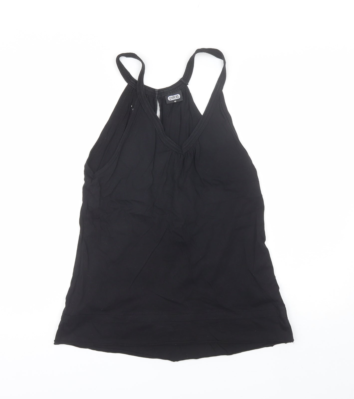 Pilot Womens Black  Cotton Basic Tank Size 10 V-Neck