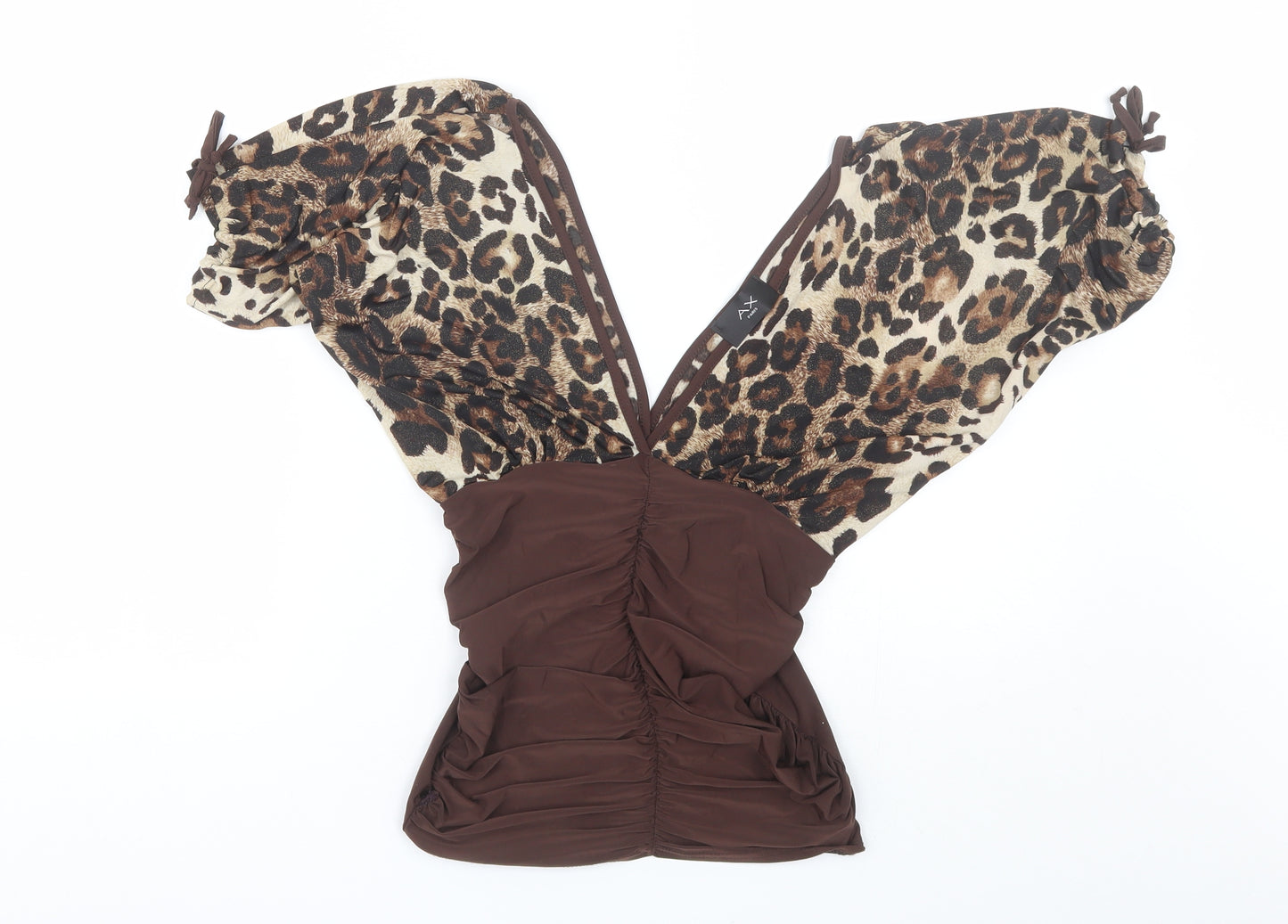 AX Paris Womens Brown Animal Print Polyester Basic Blouse Size S V-Neck