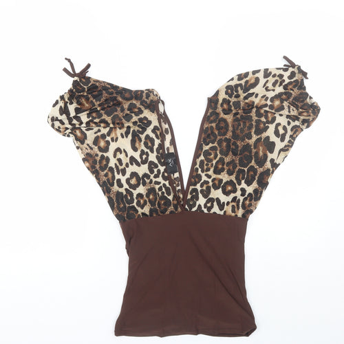 AX Paris Womens Brown Animal Print Polyester Basic Blouse Size S V-Neck
