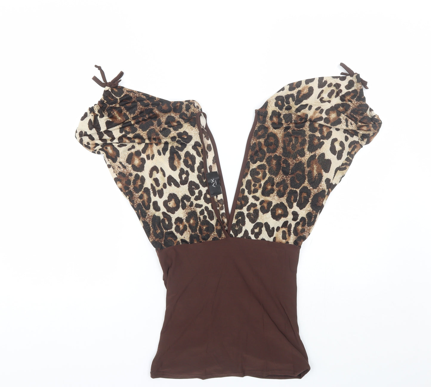 AX Paris Womens Brown Animal Print Polyester Basic Blouse Size S V-Neck