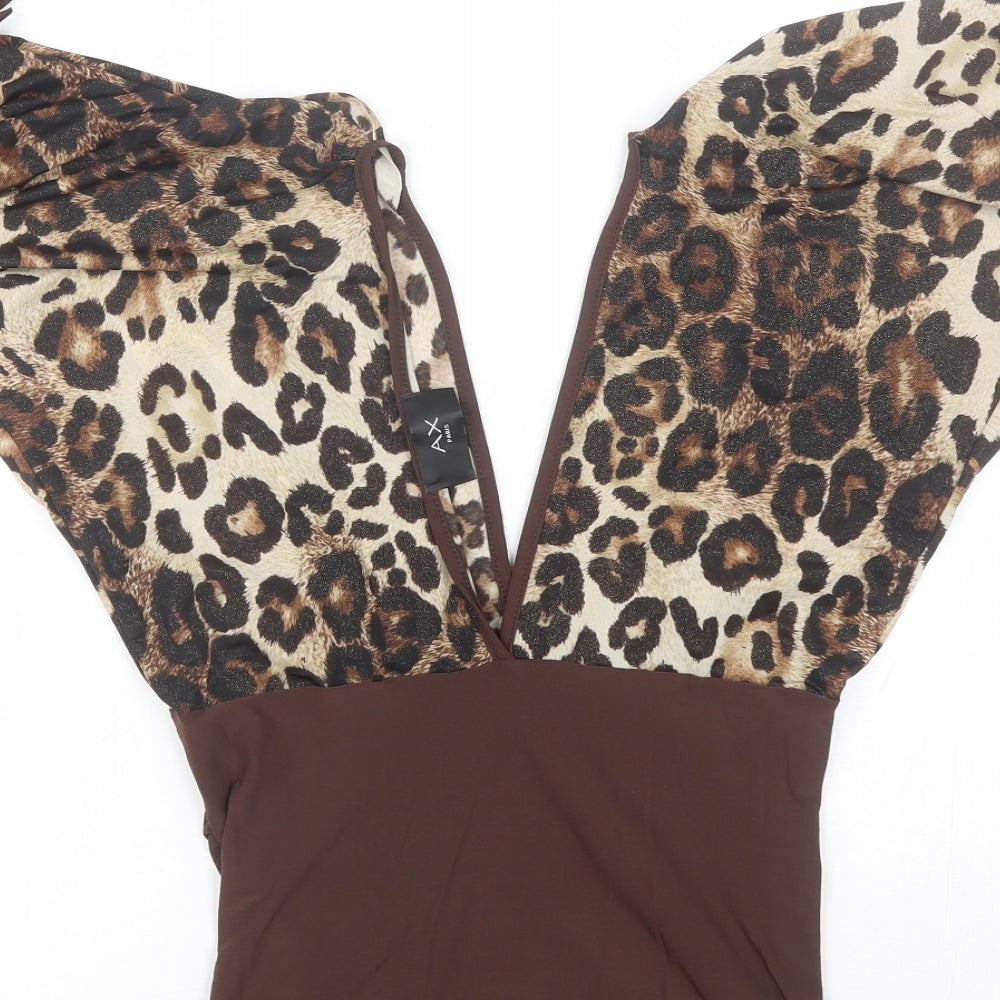 AX Paris Womens Brown Animal Print Polyester Basic Blouse Size S V-Neck