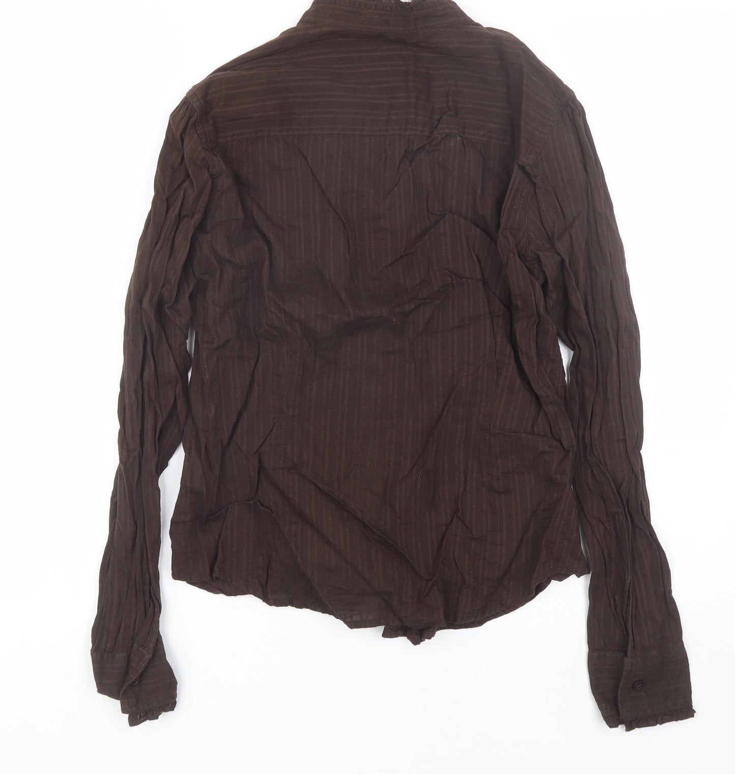 Lime Womens Brown  Cotton Basic Button-Up Size 12 High Neck