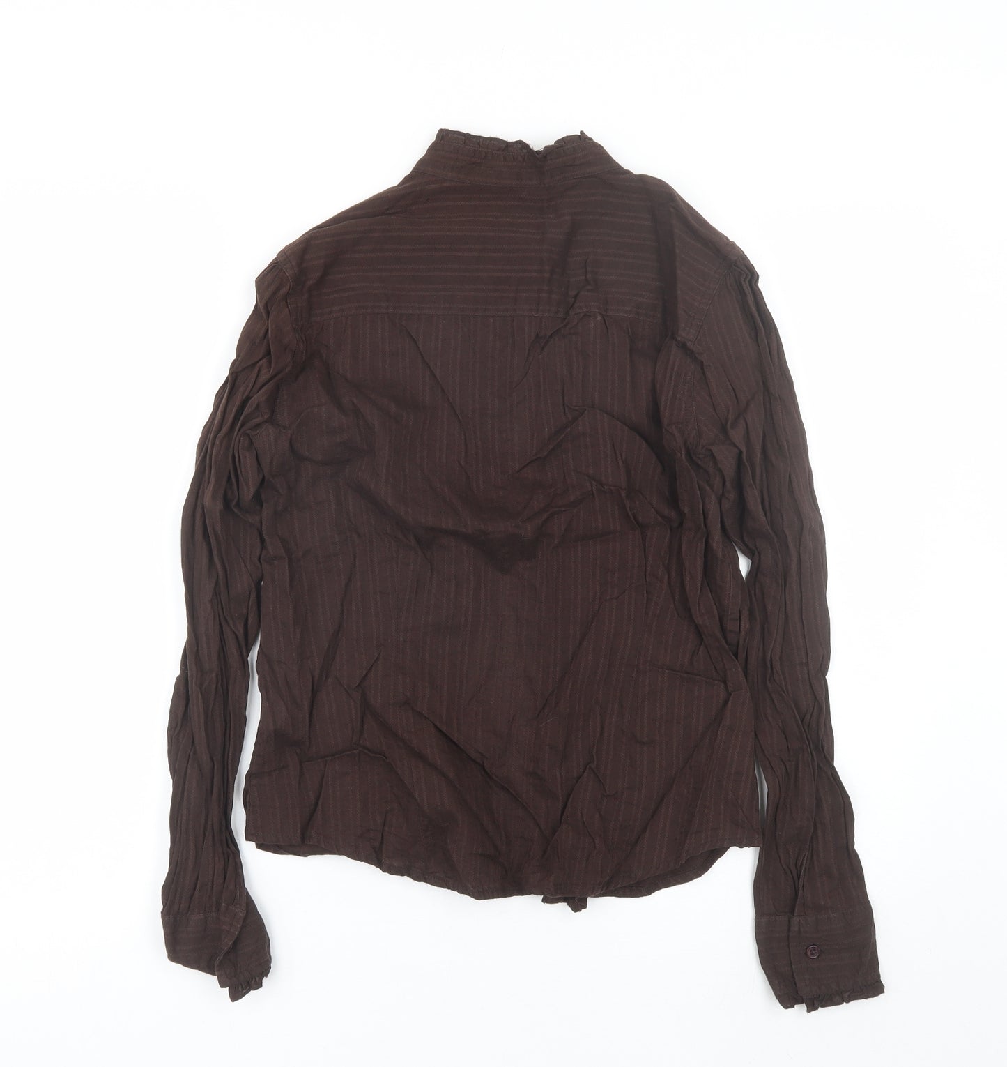 Lime Womens Brown  Cotton Basic Button-Up Size 12 High Neck