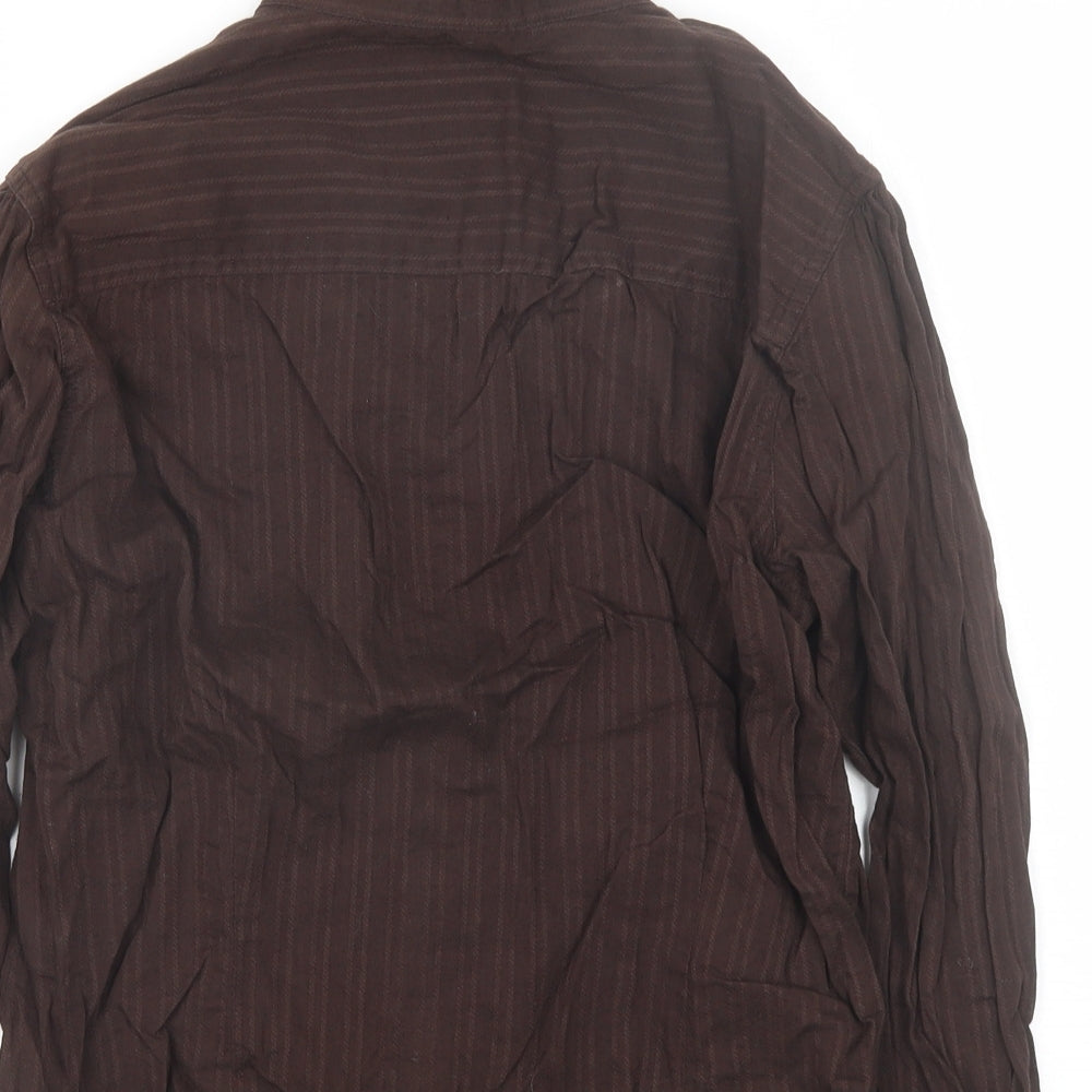 Lime Womens Brown  Cotton Basic Button-Up Size 12 High Neck
