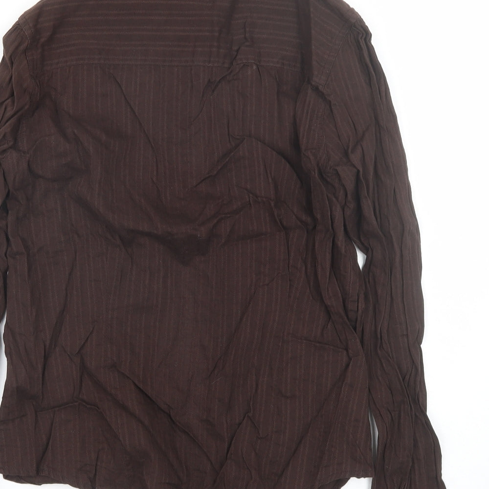 Lime Womens Brown  Cotton Basic Button-Up Size 12 High Neck