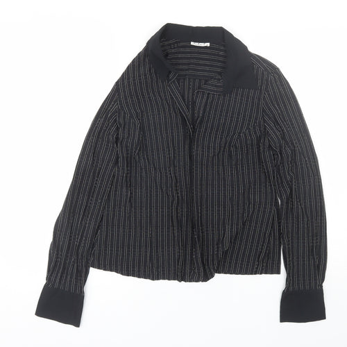Select Womens Black Striped Polyester Basic Button-Up Size 14 Collared