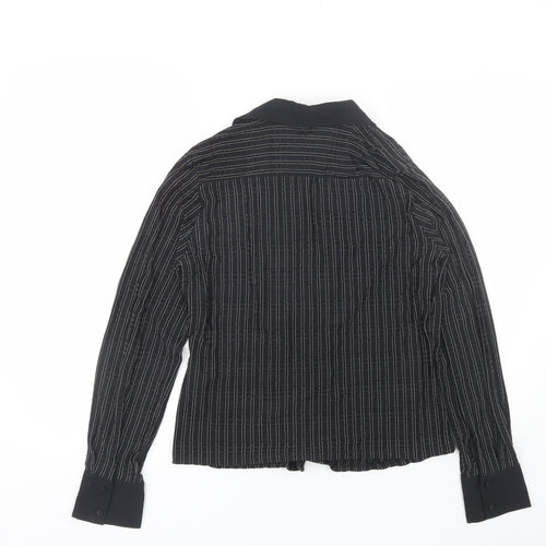 Select Womens Black Striped Polyester Basic Button-Up Size 14 Collared