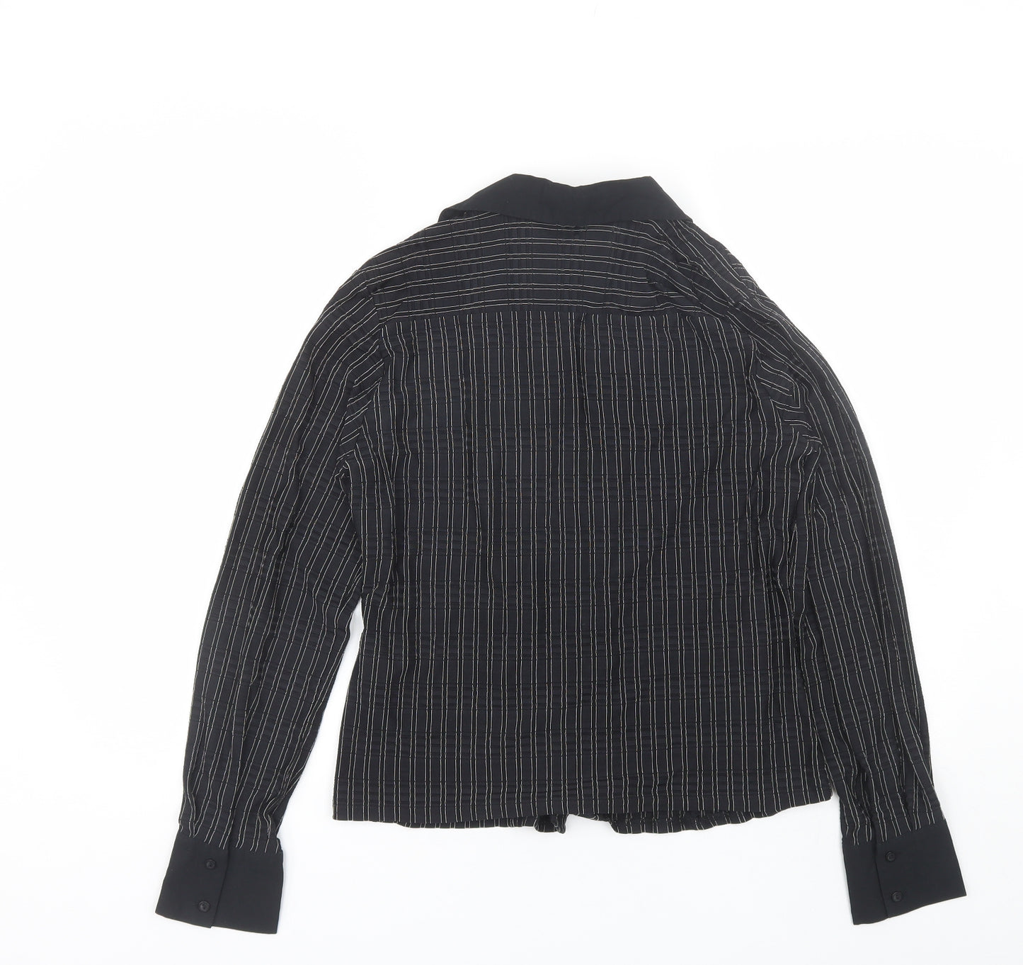 Select Womens Black Striped Polyester Basic Button-Up Size 14 Collared