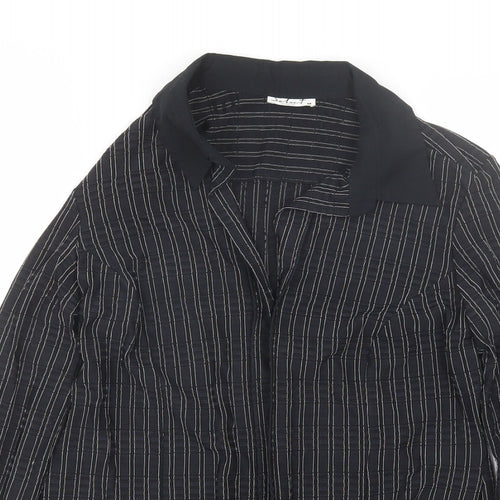 Select Womens Black Striped Polyester Basic Button-Up Size 14 Collared