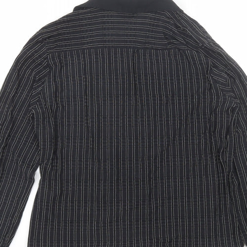 Select Womens Black Striped Polyester Basic Button-Up Size 14 Collared
