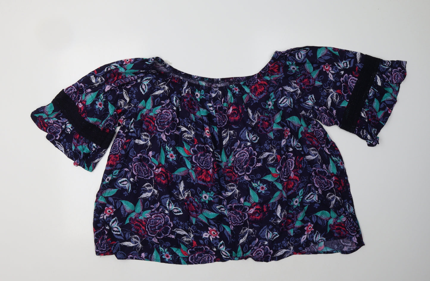 George Womens Blue Floral Viscose Basic Blouse Size 24 Boat Neck