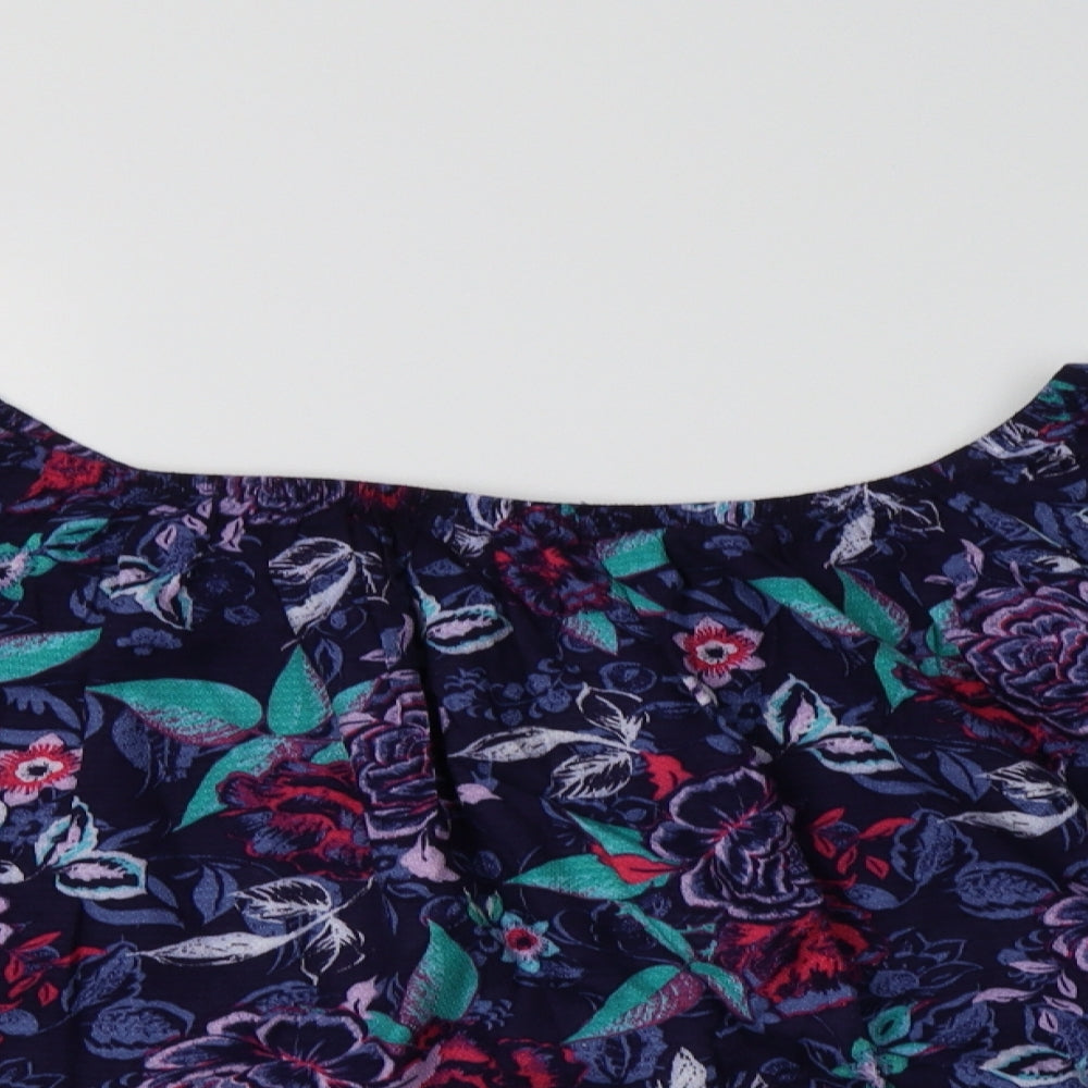 George Womens Blue Floral Viscose Basic Blouse Size 24 Boat Neck