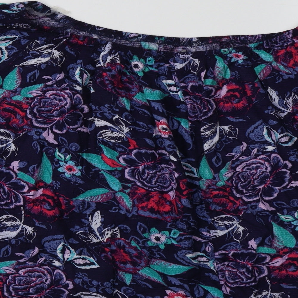 George Womens Blue Floral Viscose Basic Blouse Size 24 Boat Neck