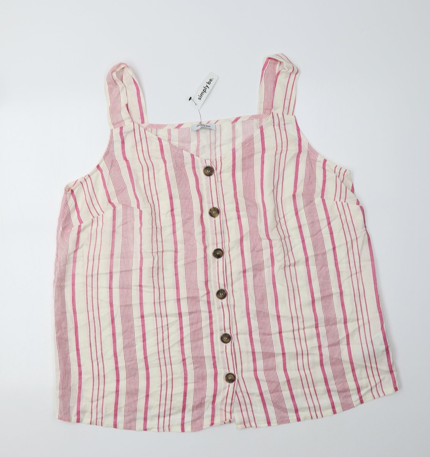 Simply Be Womens Pink Striped Cotton Basic Button-Up Size 20 V-Neck