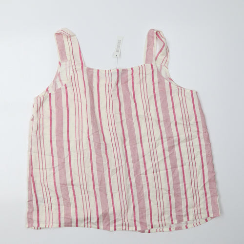 Simply Be Womens Pink Striped Cotton Basic Button-Up Size 20 V-Neck