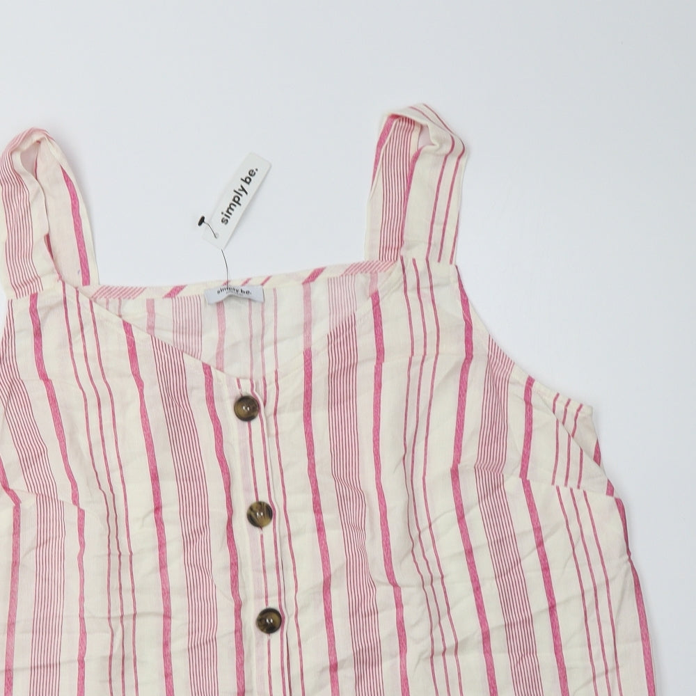 Simply Be Womens Pink Striped Cotton Basic Button-Up Size 20 V-Neck