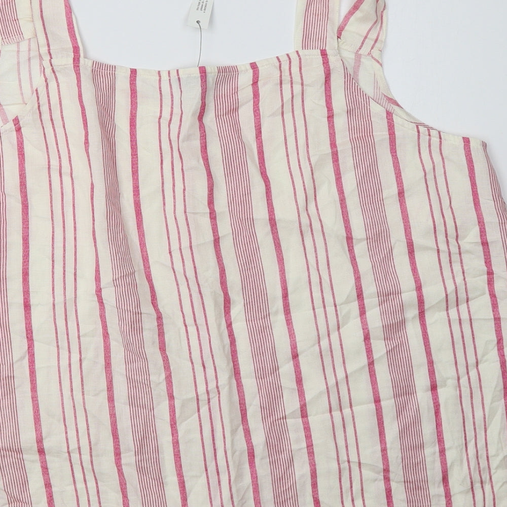 Simply Be Womens Pink Striped Cotton Basic Button-Up Size 20 V-Neck