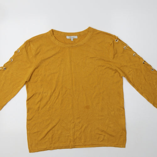 Peaco Womens Yellow Crew Neck  Viscose Pullover Jumper Size 14