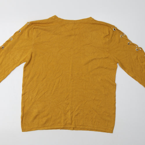 Peaco Womens Yellow Crew Neck  Viscose Pullover Jumper Size 14