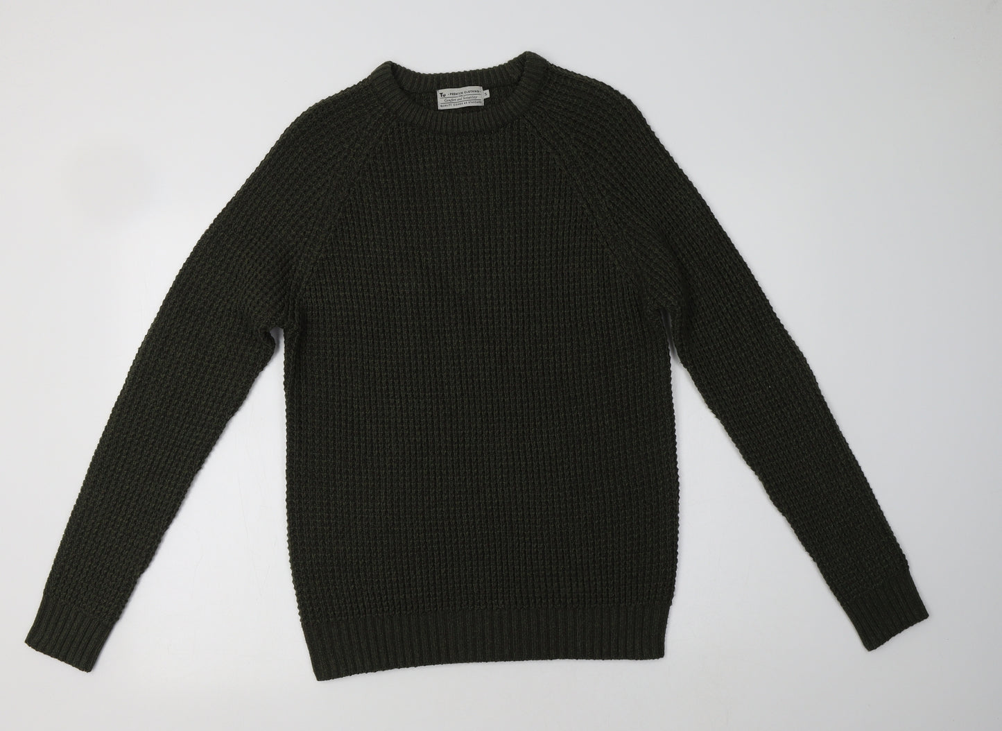 TU Mens Green Crew Neck  Acrylic Pullover Jumper Size S