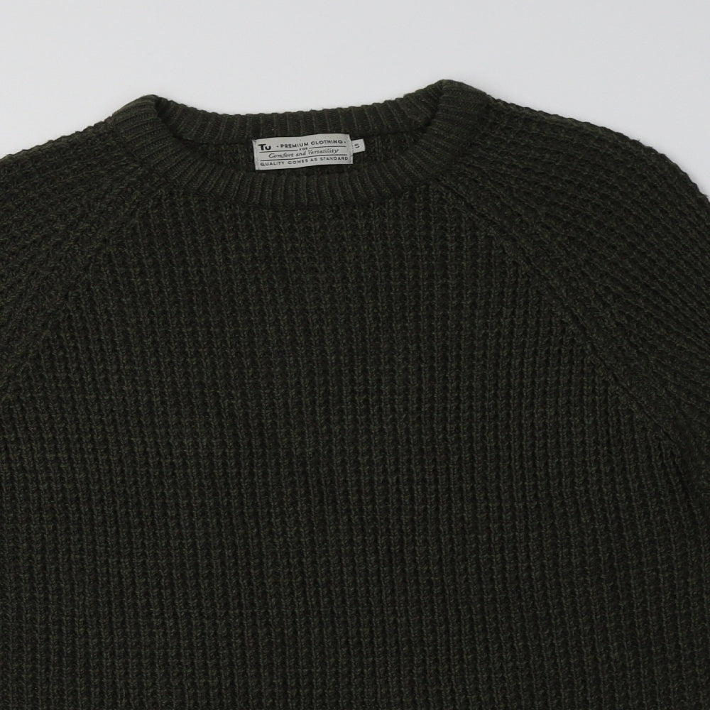 TU Mens Green Crew Neck  Acrylic Pullover Jumper Size S