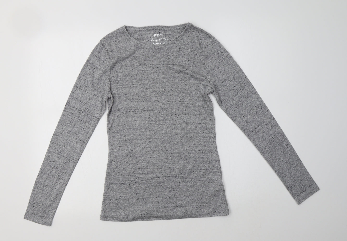 Papaya Womens Grey  Cotton Basic T-Shirt Size 10 Crew Neck