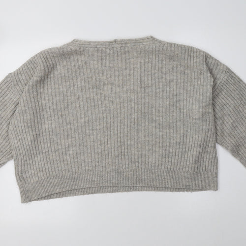 New Look Womens Grey V-Neck  Acrylic Pullover Jumper Size M