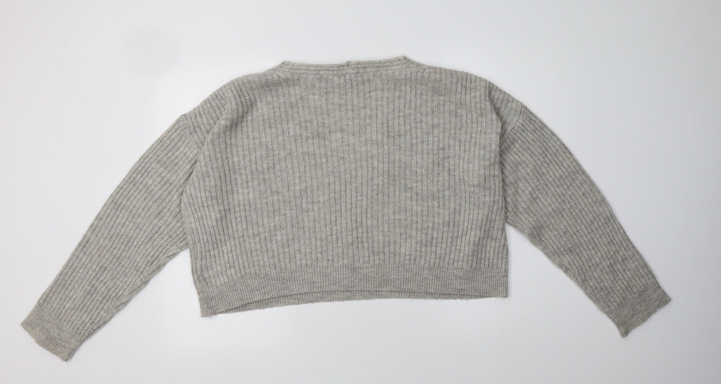 New Look Womens Grey V-Neck  Acrylic Pullover Jumper Size M