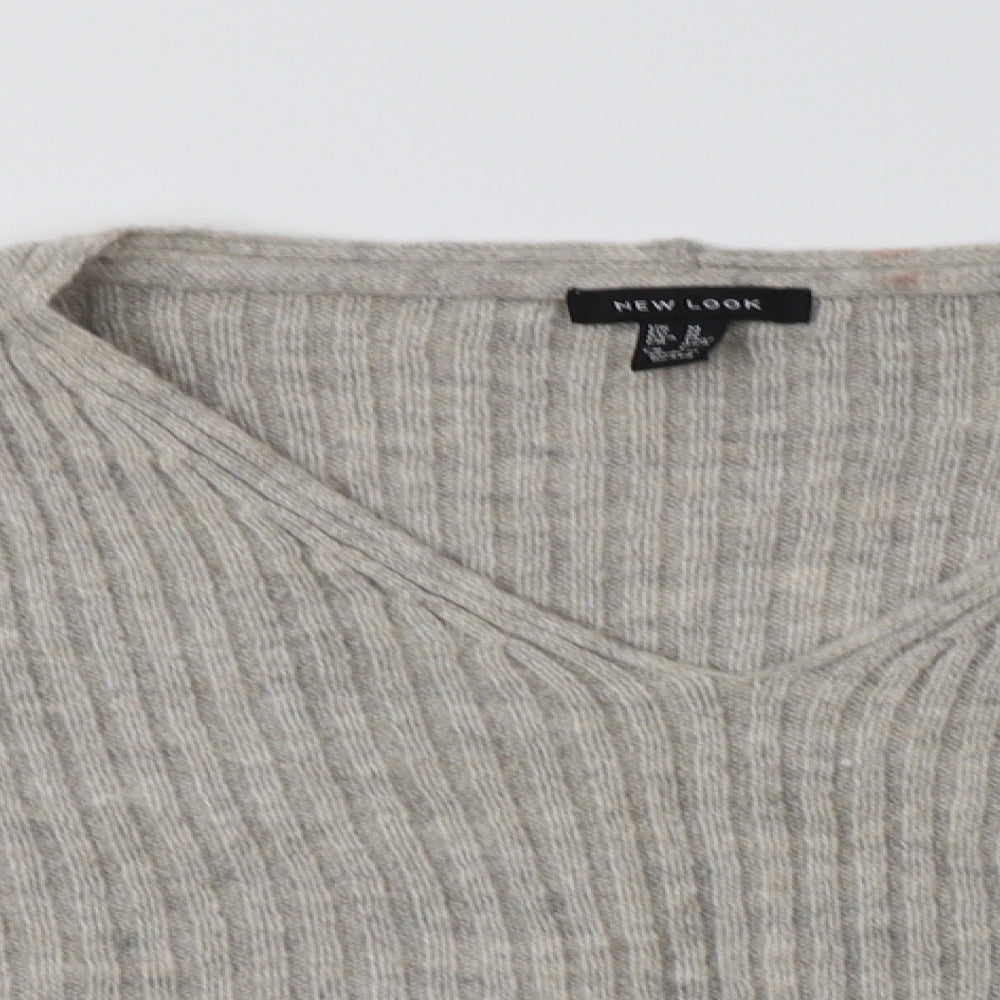 New Look Womens Grey V-Neck  Acrylic Pullover Jumper Size M