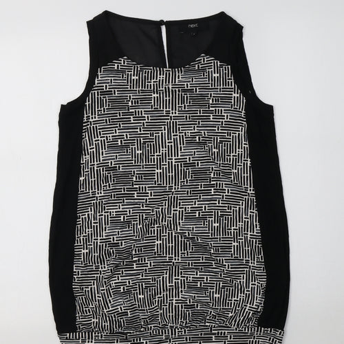 NEXT Womens Black Geometric Viscose Basic Blouse Size 10 Round Neck
