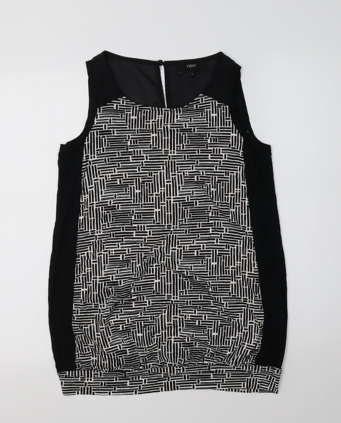 NEXT Womens Black Geometric Viscose Basic Blouse Size 10 Round Neck