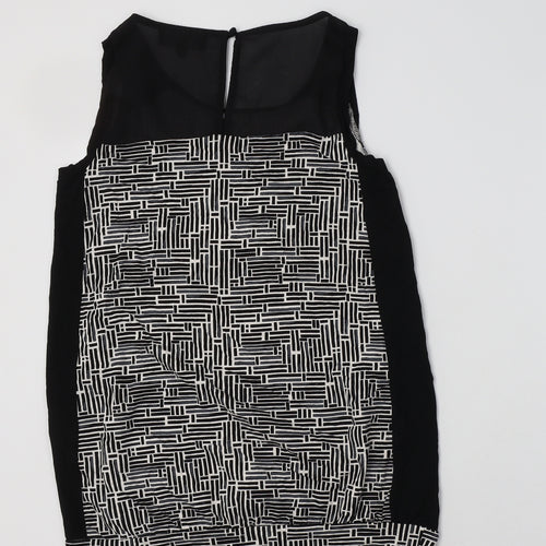 NEXT Womens Black Geometric Viscose Basic Blouse Size 10 Round Neck