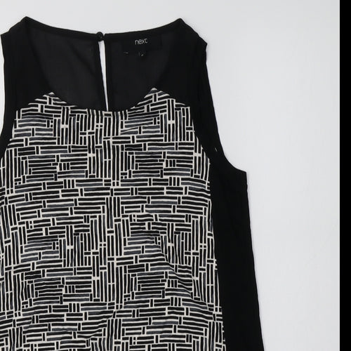 NEXT Womens Black Geometric Viscose Basic Blouse Size 10 Round Neck