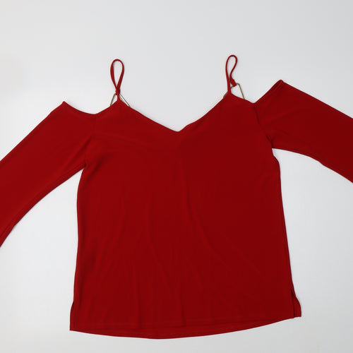 George Womens Red  Polyester Basic Blouse Size 12 V-Neck