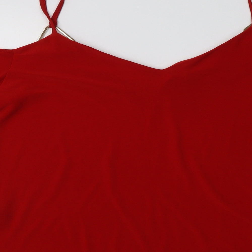 George Womens Red  Polyester Basic Blouse Size 12 V-Neck