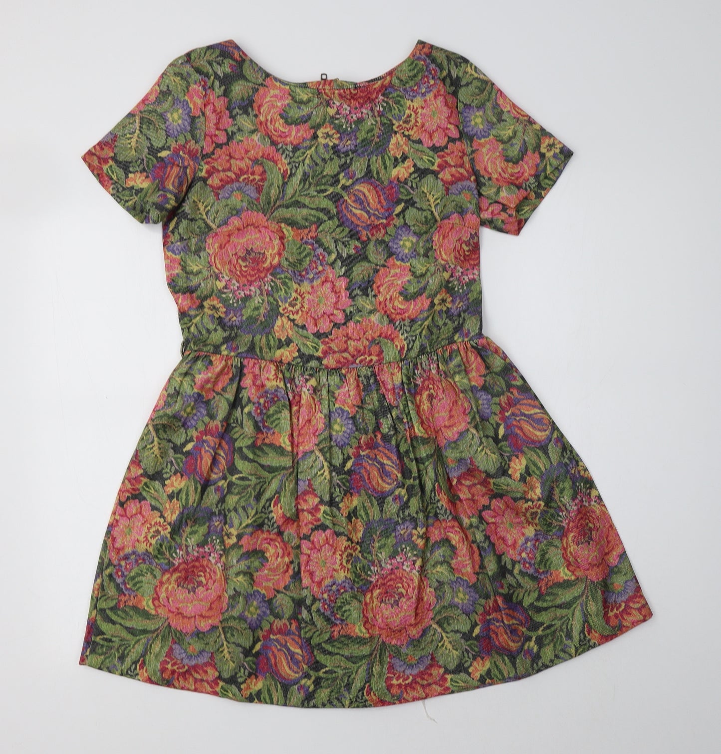 River Island Womens Green Floral Polyester Fit & Flare  Size 12  Round Neck