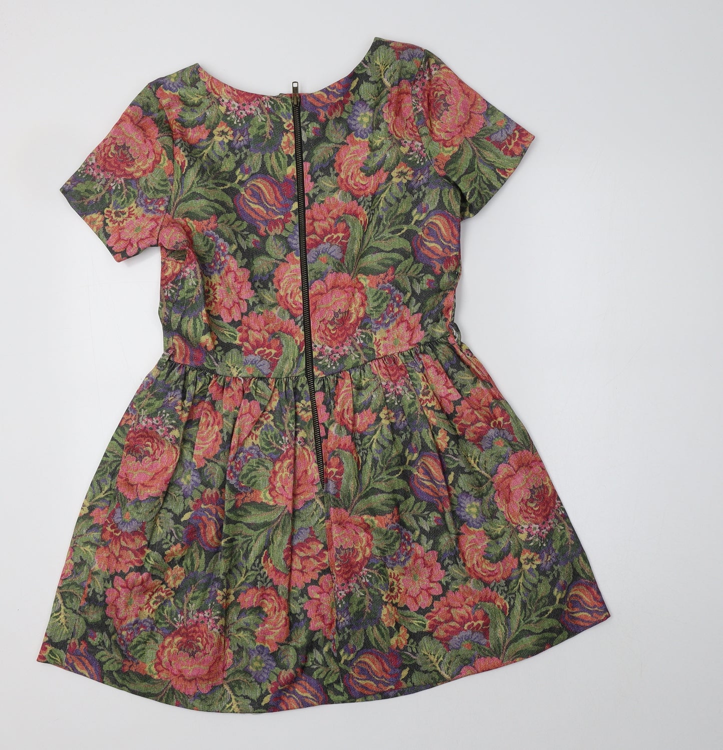 River Island Womens Green Floral Polyester Fit & Flare  Size 12  Round Neck