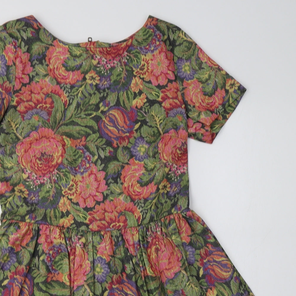River Island Womens Green Floral Polyester Fit & Flare  Size 12  Round Neck