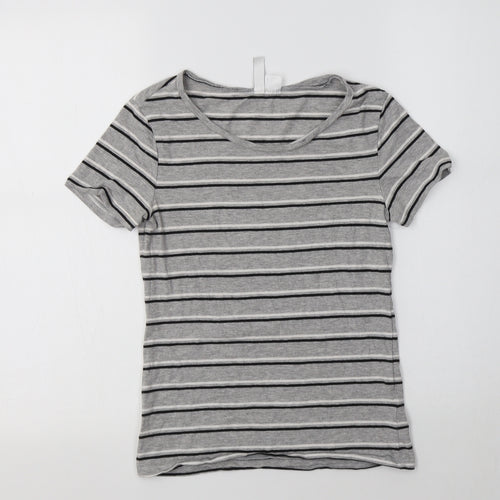 H&M Womens Grey Striped Cotton Basic Polo Size XS Crew Neck