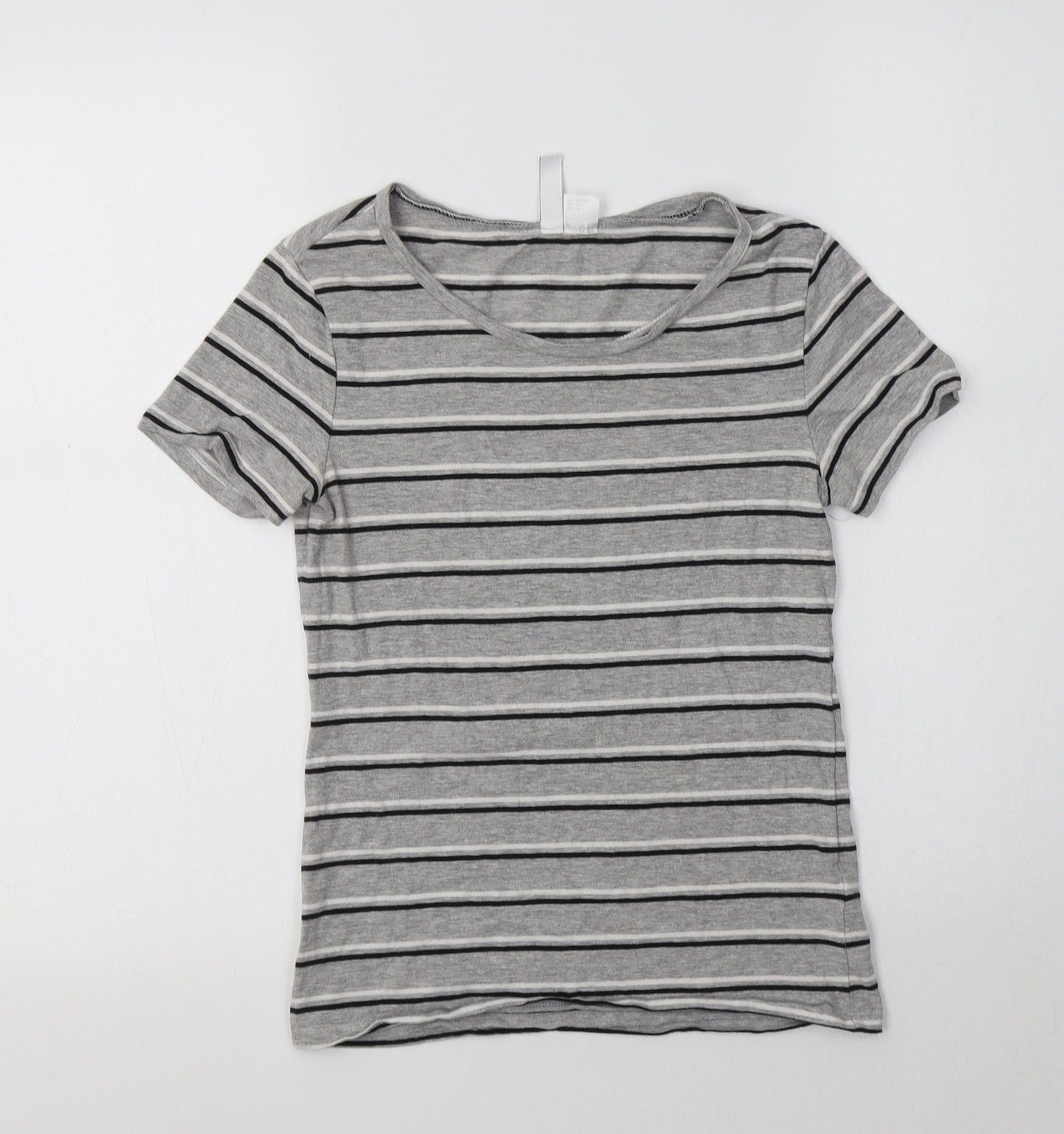H&M Womens Grey Striped Cotton Basic Polo Size XS Crew Neck