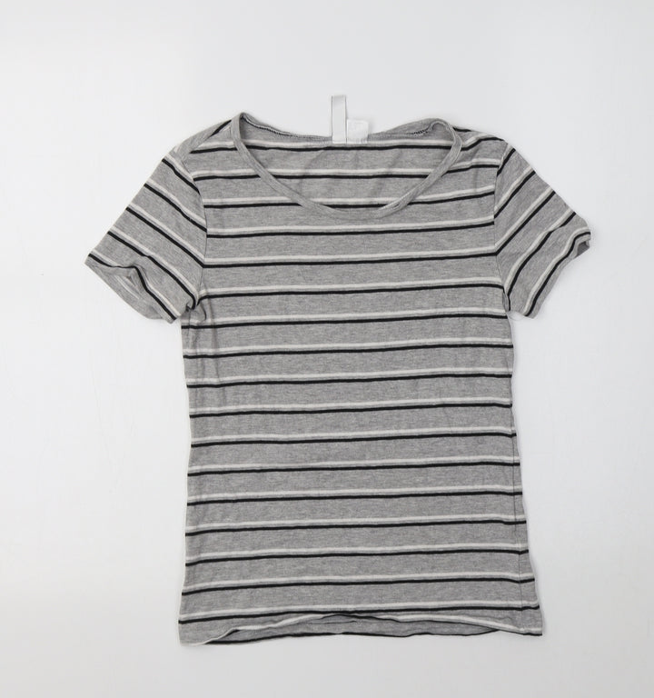 H&M Womens Grey Striped Cotton Basic Polo Size XS Crew Neck