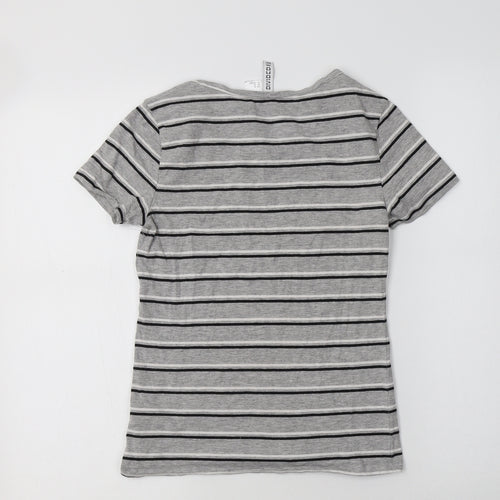 H&M Womens Grey Striped Cotton Basic Polo Size XS Crew Neck