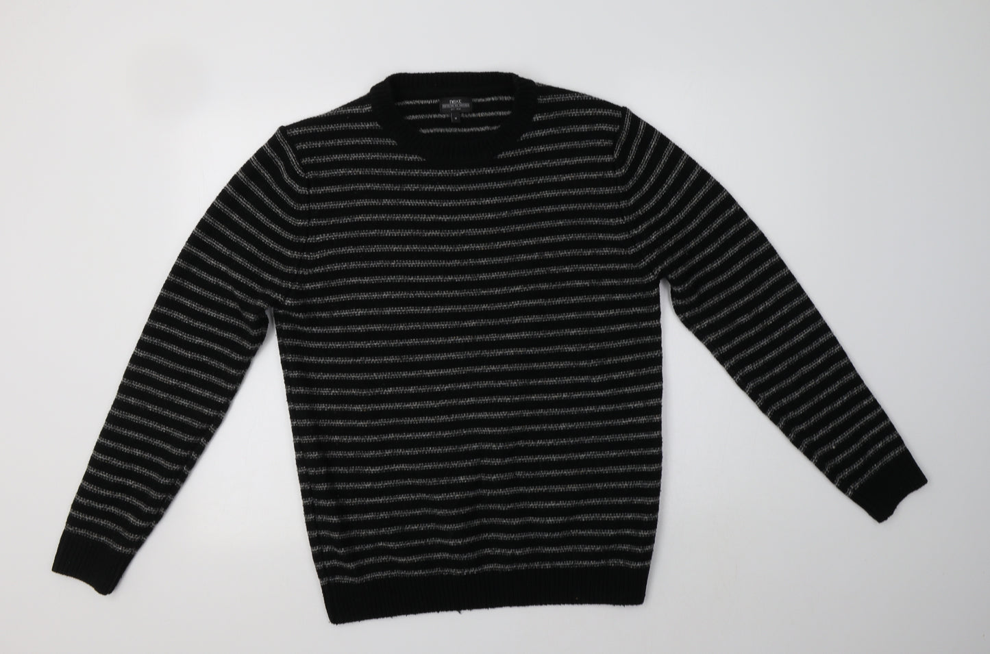 NEXT Mens Black Collared Striped Acrylic Pullover Jumper Size M