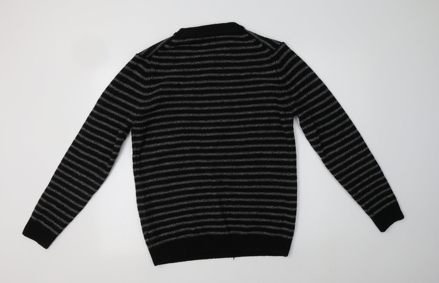 NEXT Mens Black Collared Striped Acrylic Pullover Jumper Size M