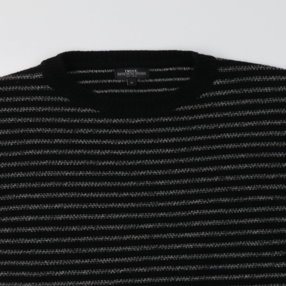 NEXT Mens Black Collared Striped Acrylic Pullover Jumper Size M