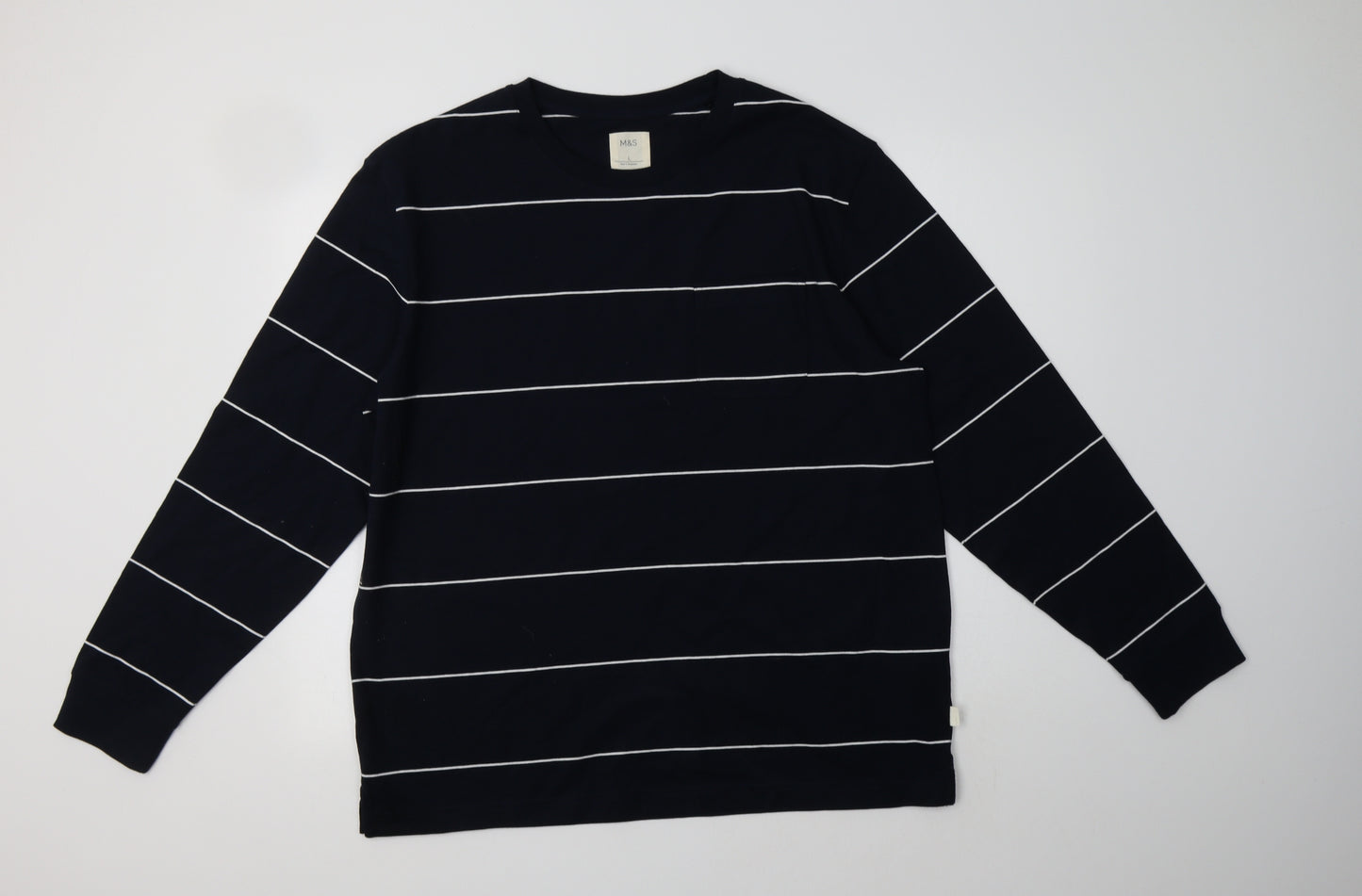 M&S Mens Blue Striped Cotton Pullover Sweatshirt Size L