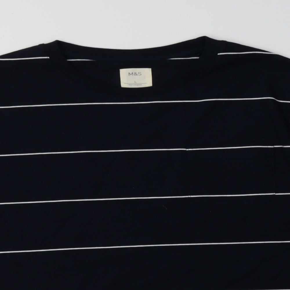 M&S Mens Blue Striped Cotton Pullover Sweatshirt Size L