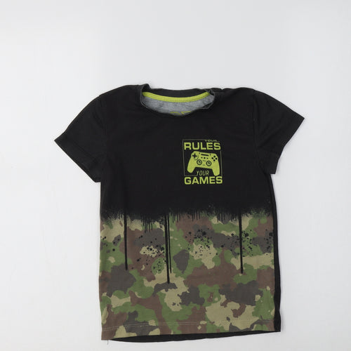 Matalan Boys Black Camouflage Polyester Basic T-Shirt Size 5 Years Crew Neck  - Your Rules